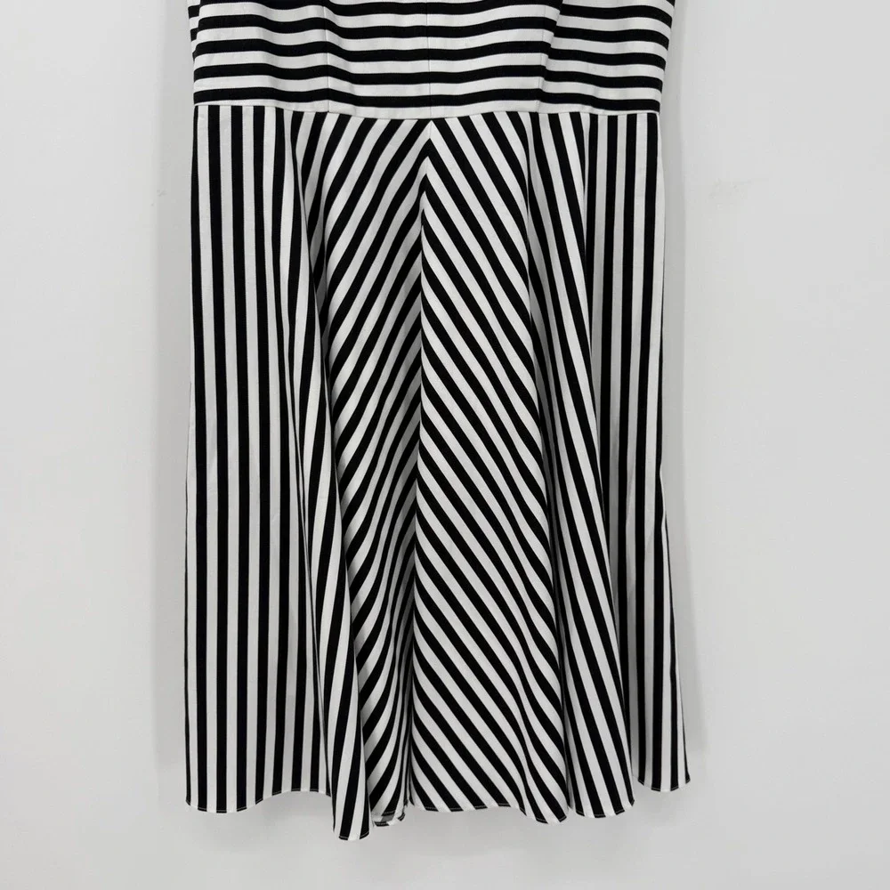 NWT Ann Taylor Petite 6P Black White Stripe Fit & Flare Dress - Picture 3 of 10